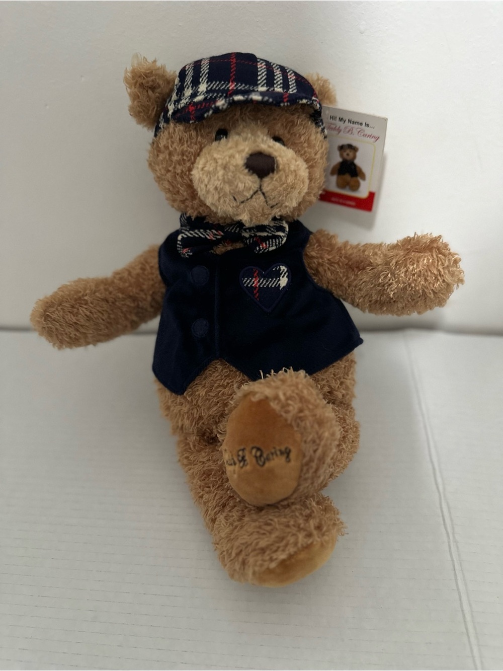 Teddy Bear in Navy Outfit with Plaid Hat, vest and bow tie by GUND
